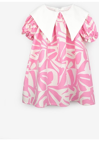 Pembe Yaprak Desenli Kız Çocuk Elbise - Bloom