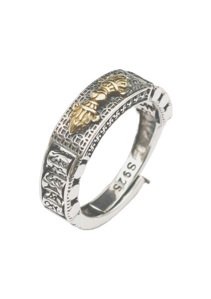 Erkekler ve Kadınlar Için S925 Gümüş Altı Kelimelik Mantra Yüzük, Evrensel, Şık, Retro, Hafif Lüks Yüzük Gümüş Takı (Yurt Dışından)