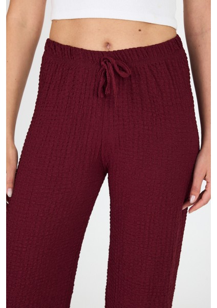 Bordo Geniş Paça Dökümlü Bürümcük Kumaş Pantolon 326 fırsatları