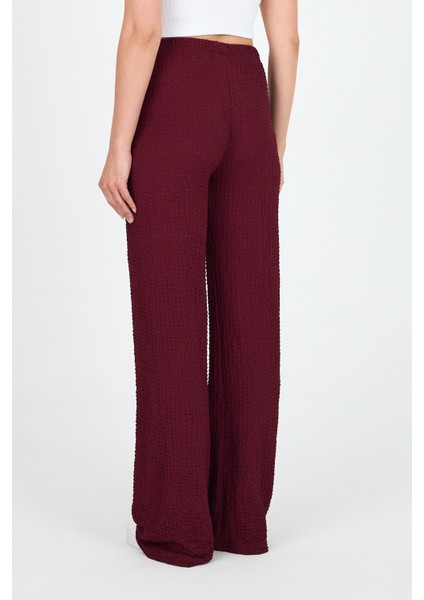 Bordo Geniş Paça Dökümlü Bürümcük Kumaş Pantolon 326 indirimleri