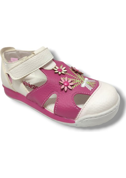1515-20 Çiçekli Kız Ayakkabı Pembe Beyaz