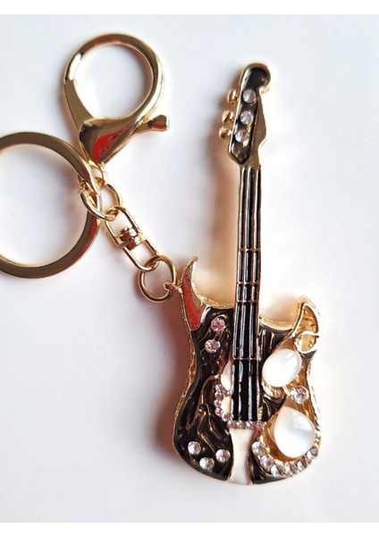 Lüks Hediyelik Zirkon Taşlı Büyük Boy Gitar Anahtarlık - Çanta Süsü 10 cm fiyatları