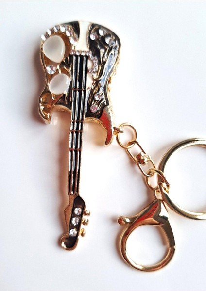 Lüks Hediyelik Zirkon Taşlı Büyük Boy Gitar Anahtarlık - Çanta Süsü 10 cm modelleri