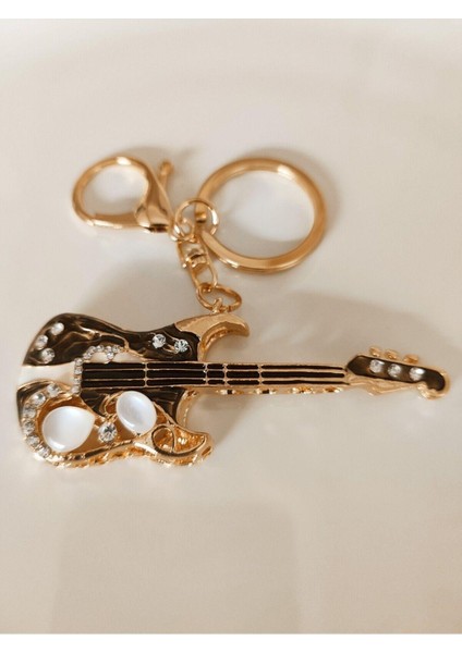 Lüks Hediyelik Zirkon Taşlı Büyük Boy Gitar Anahtarlık - Çanta Süsü 10 cm fırsatları