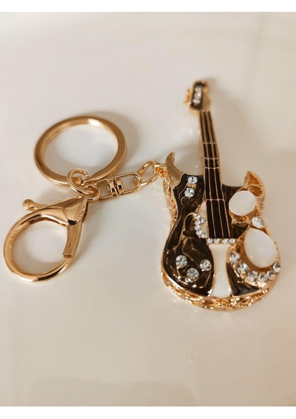 Lüks Hediyelik Zirkon Taşlı Büyük Boy Gitar Anahtarlık - Çanta Süsü 10 cm indirimleri