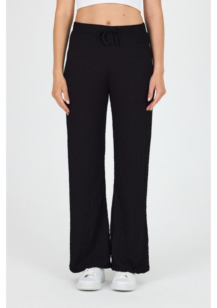 Siyah Geniş Paça Dökümlü Bürümcük Kumaş Pantolon 326 fiyatları