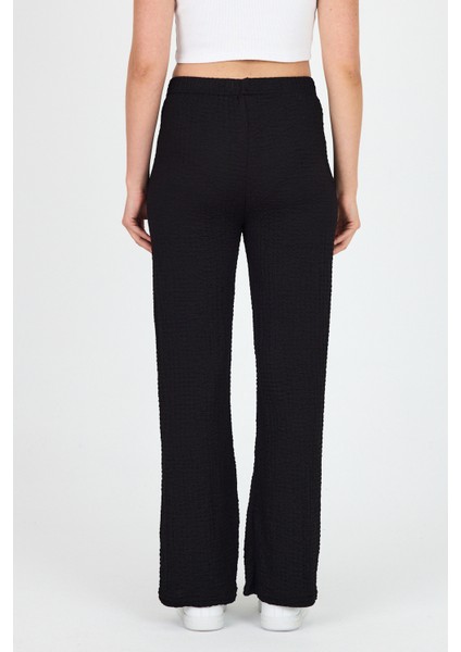 Siyah Geniş Paça Dökümlü Bürümcük Kumaş Pantolon 326 indirimleri