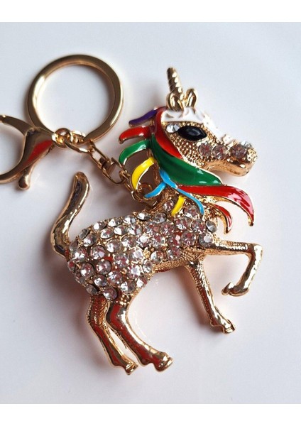 Lüks Hediyelik Zirkon Taşlı Büyük Boy Unicorn Renkli Saçlı At Anahtarlık - Çanta Süsü 10,5 cm fiyatları