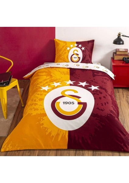 Lisanslı %100 Pamuk Çarşafı Lastikli Tek Kişilik Nevresim Takımı Galatasaray 5. Yıldız