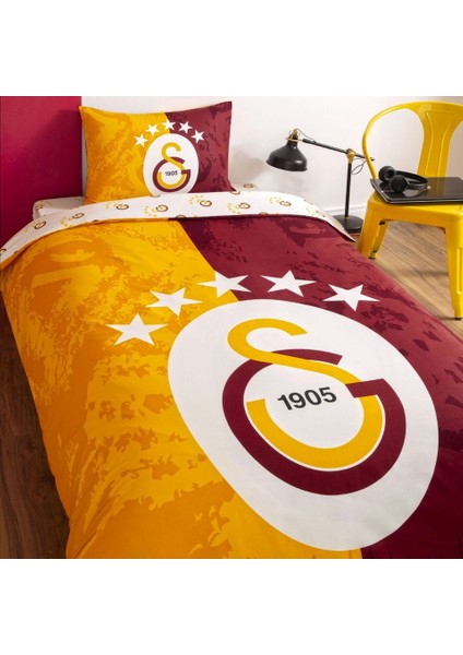 Lisanslı %100 Pamuk Çarşafı Lastikli Tek Kişilik Nevresim Takımı Galatasaray 5. Yıldız