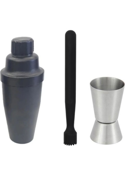 Siyah Kokteyl Tokmağı 20.7 cm, Polikarbon Shaker, Jigger 2/4 cl, 700 cc
