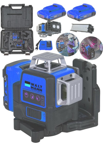 58VF Çift Akülü 12 Köşe 360° Otomatik Hizalamalı Lazer Metre Hizalama Mavi fiyatları