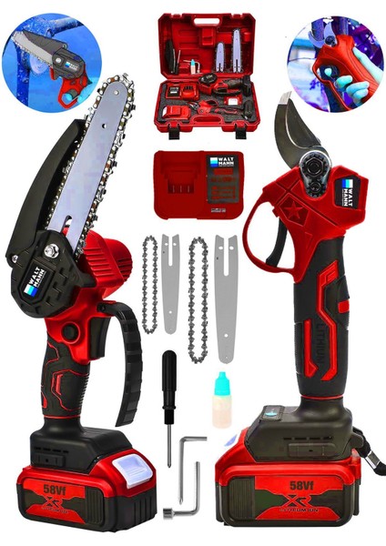 3 Lü Set Xr Lı-Ion Batarya Kömürsüz Motor Çift Akülü Şarjlı Kırmızı
