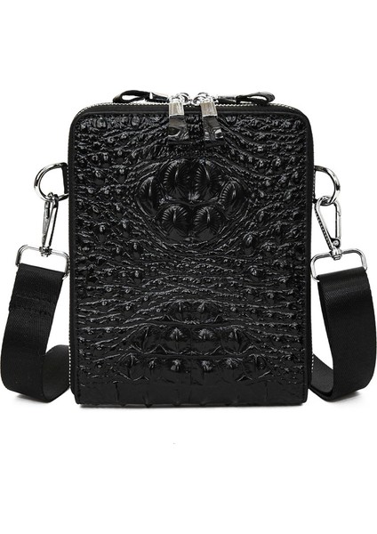 Erkek Omuz Çantası Iş Gündelik Timsah Pu Crossbody Büyük Kapasiteli Basit Erkek Çantası Dikey Evrak Çantası (Yurt Dışından)
