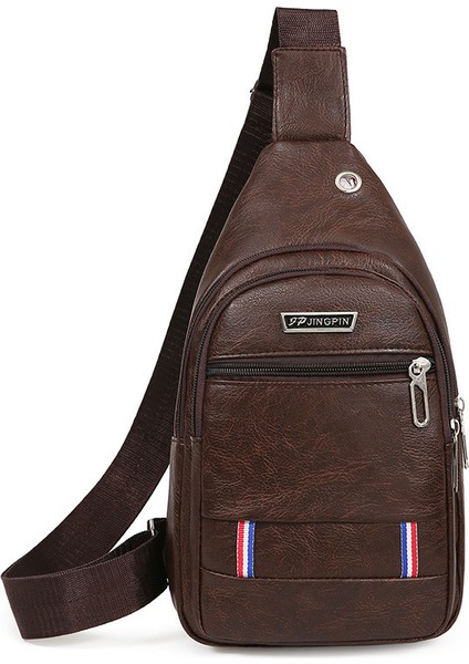 Pu Yumuşak Deri Göğüs Çantası Basit Omuz Çantası Günlük Iş Crossbody Çanta Binicilik Erkek Göğüs Çantası (Yurt Dışından)