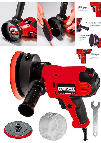 Powerforge 450W Elektrikli 125MM Dikey Polisaj Zımpara Makinesi-Kırmızı