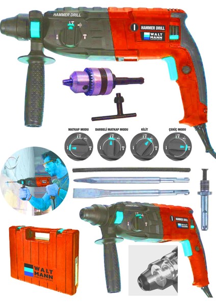 Germany 1200W Kırıcı Delici Hilti Darbeli Matkap 2-28MM Kırmızı