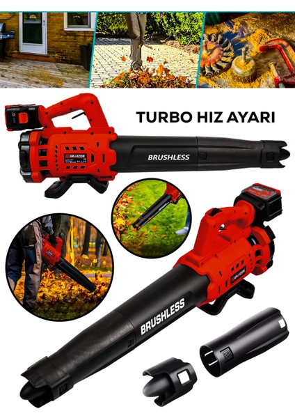 21 V Çift Akülü Turbo Motor 2800 Rpm Yaprak Hava Üfleme Makinesi-Kırmızı