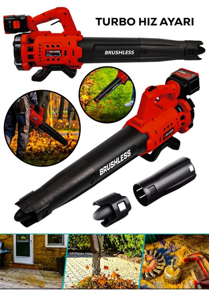 21 V Çift Akülü Turbo Motor 2800 Rpm Yaprak Hava Üfleme Makinesi-Kırmızı