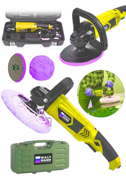 Devir Ayarlı Polisaj Makinesi 1300 Watt 180MM 6 Kademeli Pasta Cila Kiti Hediye Sarı