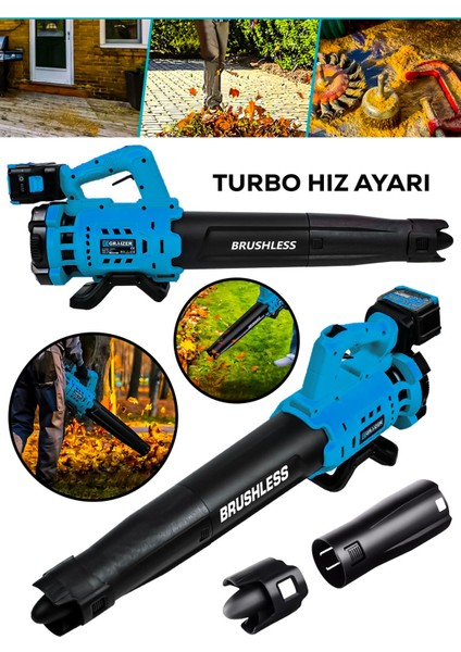 21 V Çift Akülü Turbo Motor 2800 Rpm Yaprak Hava Üfleme Makinesi-Mavi