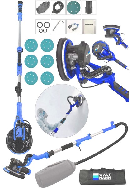 360'LEDLI 1100W Pro Alçıpan Duvar Zımpara Makinası Toz Emmeli