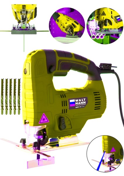 Professional Devir Ayarlı Dekupaj Bıçkı Testere Makinası Bakır Sargılı Lazerli-Sarı