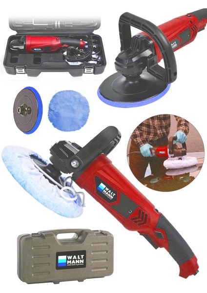 Devir Ayarlı Polisaj Makinesi 1300 Watt 180MM 6 Kademeli Pasta Cila Kiti Hediye Kırmızı