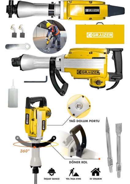 Powerforge 5800 Pro 17 kg Büyük Tip Kırıcı Hilti 70 Joule Taşıma Çantalı-Sarı