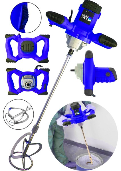 Germany Devir Ayarlı 9600W Elektrikli Alçı Boya Harç Karıştırıcı Mikser Mavi