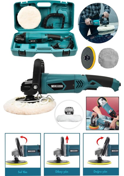 Devir Ayarlı Polisaj Makinesi 6 Kademeli Pasta Cila Kiti 1300 Watt 180 mm