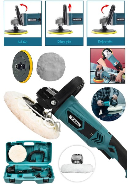 Devir Ayarlı Polisaj Makinesi 6 Kademeli Pasta Cila Kiti 1300 Watt 180 mm