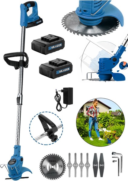 Pro Kızaklı Uzatma Kollu Akülü Ot Çalı Çim Biçme Şarjlı Tırpan-Mavi fiyatları