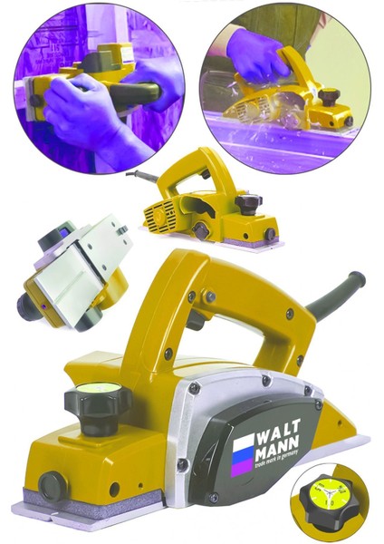 Germany Thecnology 3000 Watt Çift Bıçaklı Planya Makinası 16000 Rpm Sarı