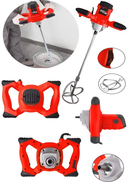 Germany Devir Ayarlı 9600W Elektrikli Alçı Boya Harç Karıştırıcı Kırmızı Model