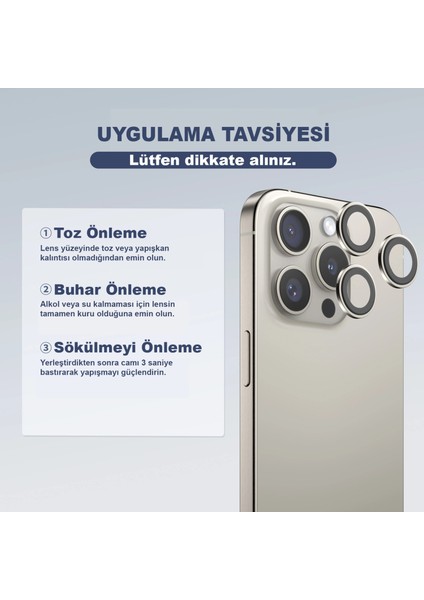 PVD iPhone 15 Pro Uyumlu Gri Silver Paslanmaz Çelik Çizik Işık Engelleyici Kamera Lens Koruyucu indirimleri