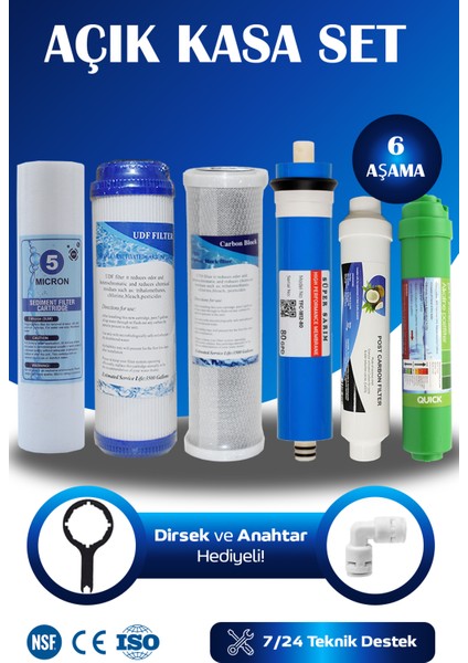 Açık Kasa Su Arıtma Cihazı Uyumlu 80 Gpd Süper Membranlı 6 Aşama Karbonlu Filtre Seti