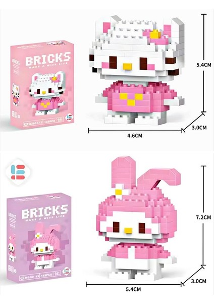 Bricks Hello Kitty ve My Melody 2'li Figür 3D Puzzle Yap-Boz Hobi