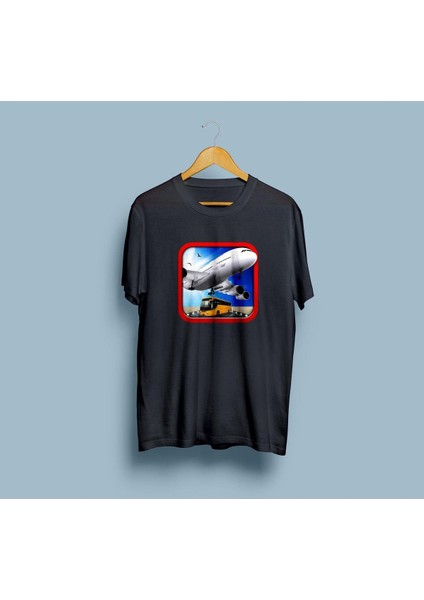 Oversize Yolcu Uçağı ve Yolcu Otobüsü Tasarım Unisex T-Shirt