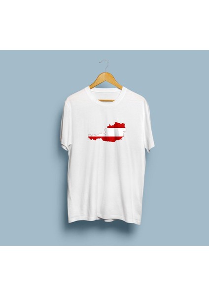 Oversize Austria / Avusturya Haritası ve Bayrağı Tasarım Unisex T-Shirt