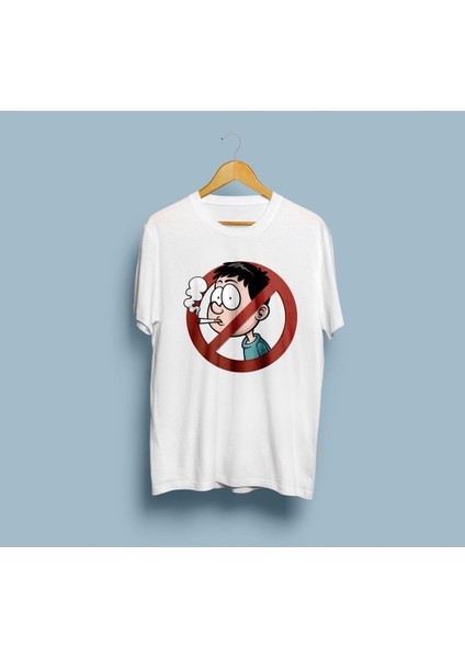 Oversize Sigara Içilmez Karikatür Baskılı Unisex T-Shirt