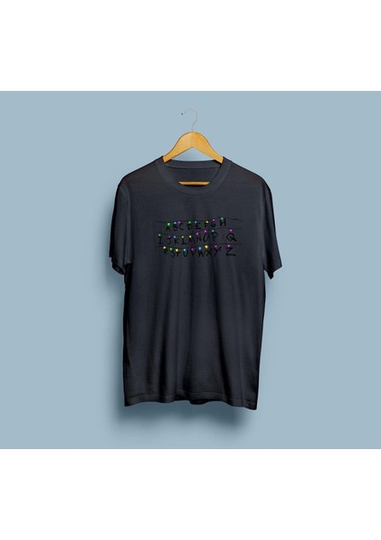 Oversize Stranger Things Duvardaki Harfler Baskılı Unisex T-Shirt