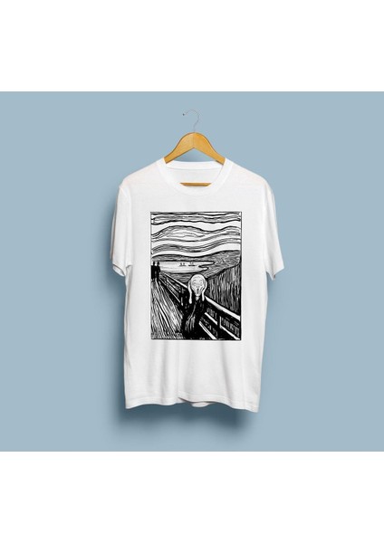 Oversize Siyah-Beyaz Çığlık Tablosu Çizim Unisex T-Shirt