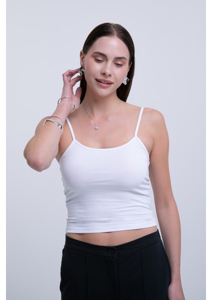 Kadın Beyaz Basic %100 Pamuk Ince Askılı Atlet