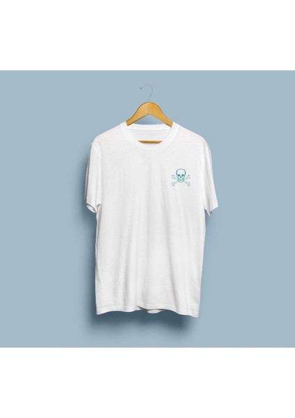 Oversize Kuru Kafa ve Çapraz Kemik Tasarım Unisex T-Shirt
