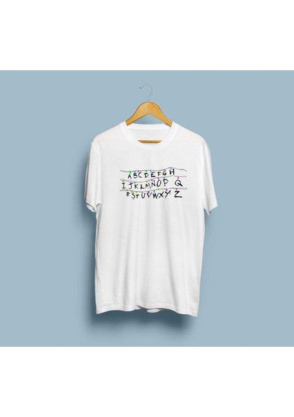 Oversize Stranger Things Duvardaki Harfler Baskılı Unisex T-Shirt
