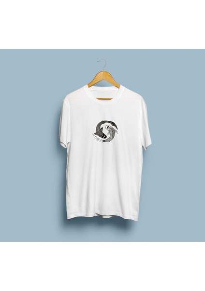 Oversize Yin Yang Balığı Baskılı Unisex T-Shirt