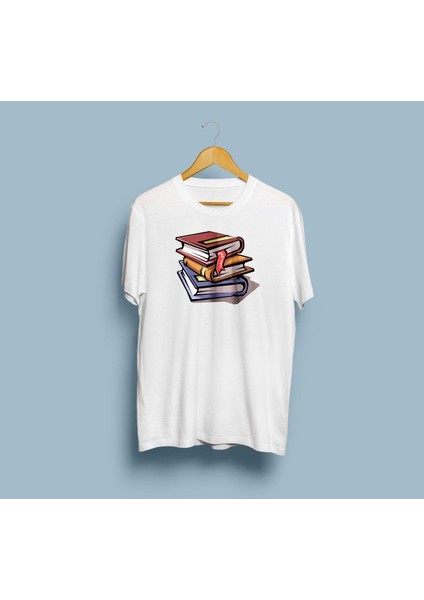 Oversize Üst Üste Kitaplar Baskılı Unisex T-Shirt