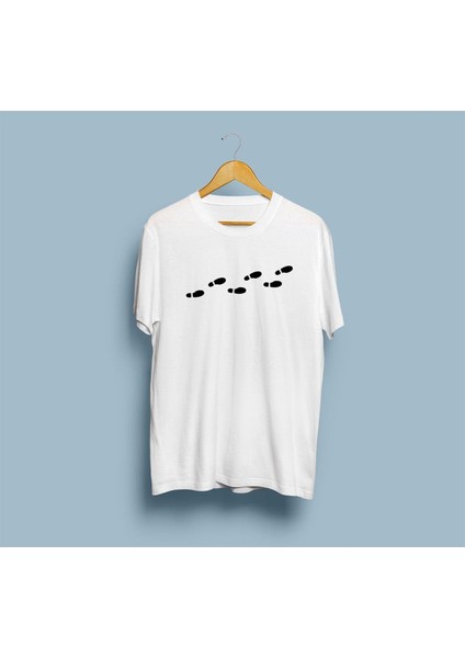 Oversize Ayak Izi Baskılı Tasarım Unisex T-Shirt