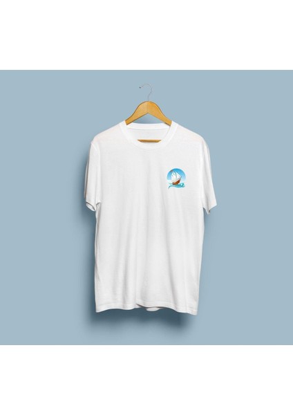 Oversize Yelkenli Cep Logo Baskılı Unisex T-Shirt